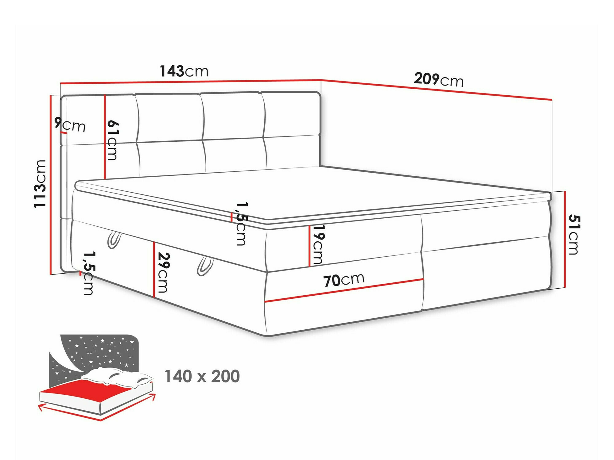 Kontinentális ágy ComfiDream 187 (Curio 93)
