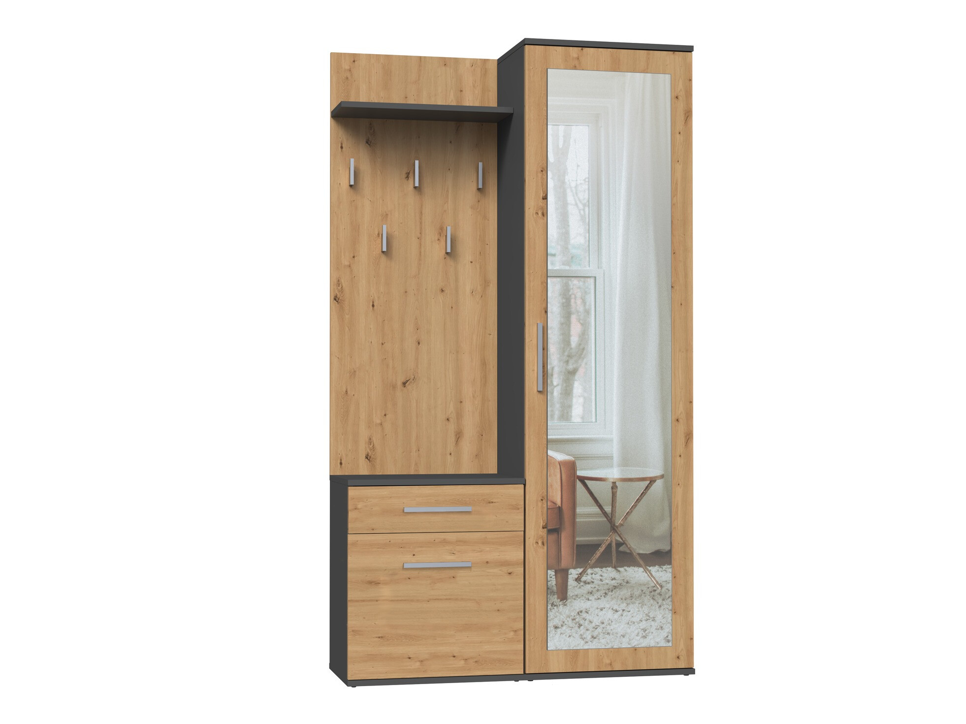Előszoba garnitúra Mandeville 126 (Artisan tölgy + Antracit)