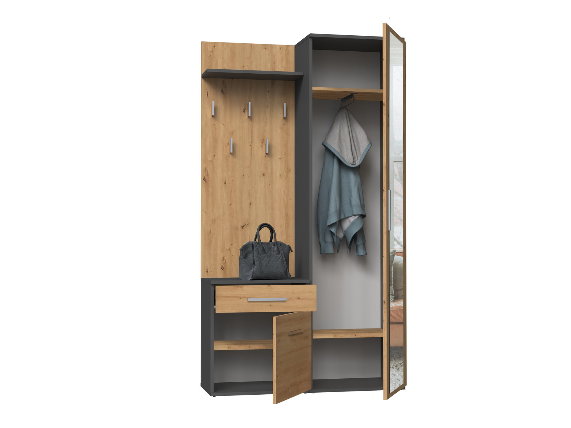 Előszoba garnitúra Mandeville 126 (Artisan tölgy + Antracit)