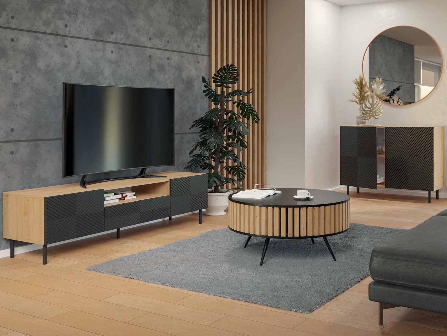 Szekrény Romseru 101 (Fekete + Artisan tölgy)