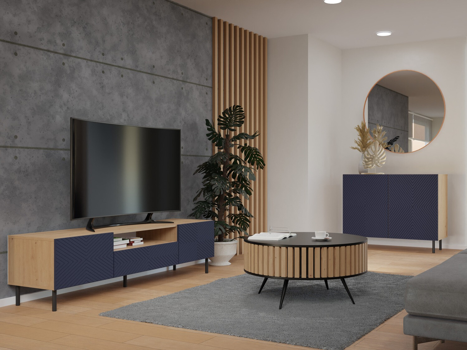 Szekrény Romseru 101 (Kék + Artisan tölgy)