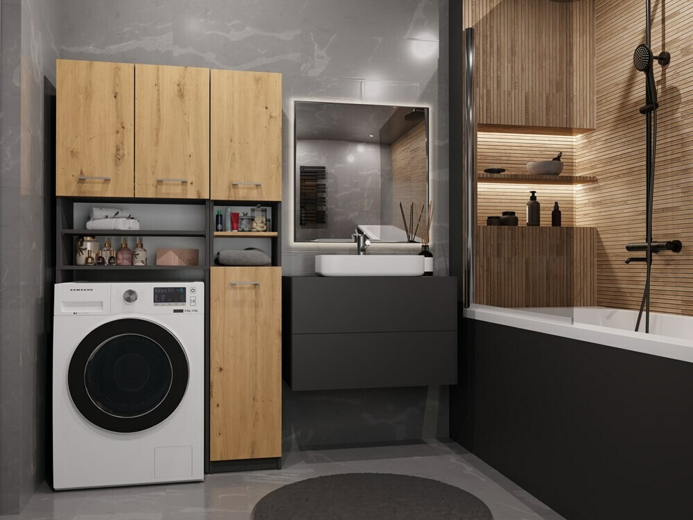 Fürdőszoba polc Mandeville 128 (Antracit + Artisan tölgy)