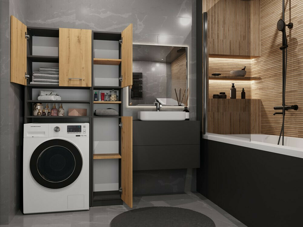 Fürdőszoba polc Mandeville 128 (Antracit + Artisan tölgy)