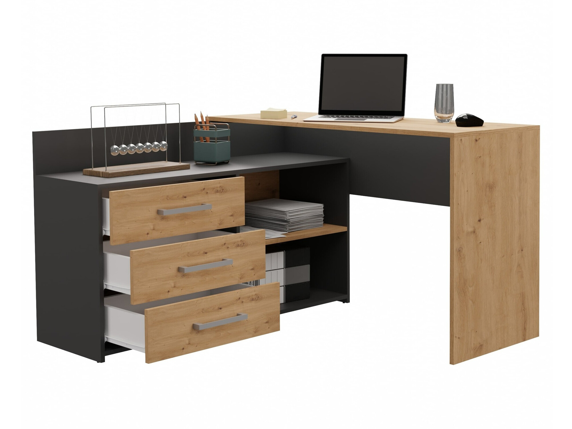 Sarok íróasztal Mandeville 131 (Antracit + Artisan tölgy)