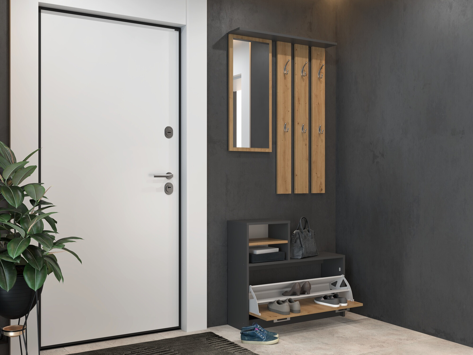 Előszoba garnitúra Mandeville 144 (Artisan tölgy + Antracit)