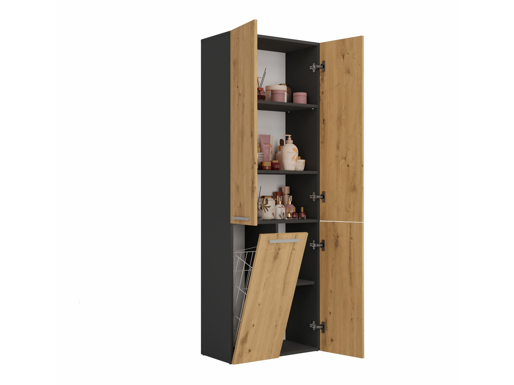 Álló fürdőszoba szekrény Nolmaru 100 (Antracit + Artisan tölgy)