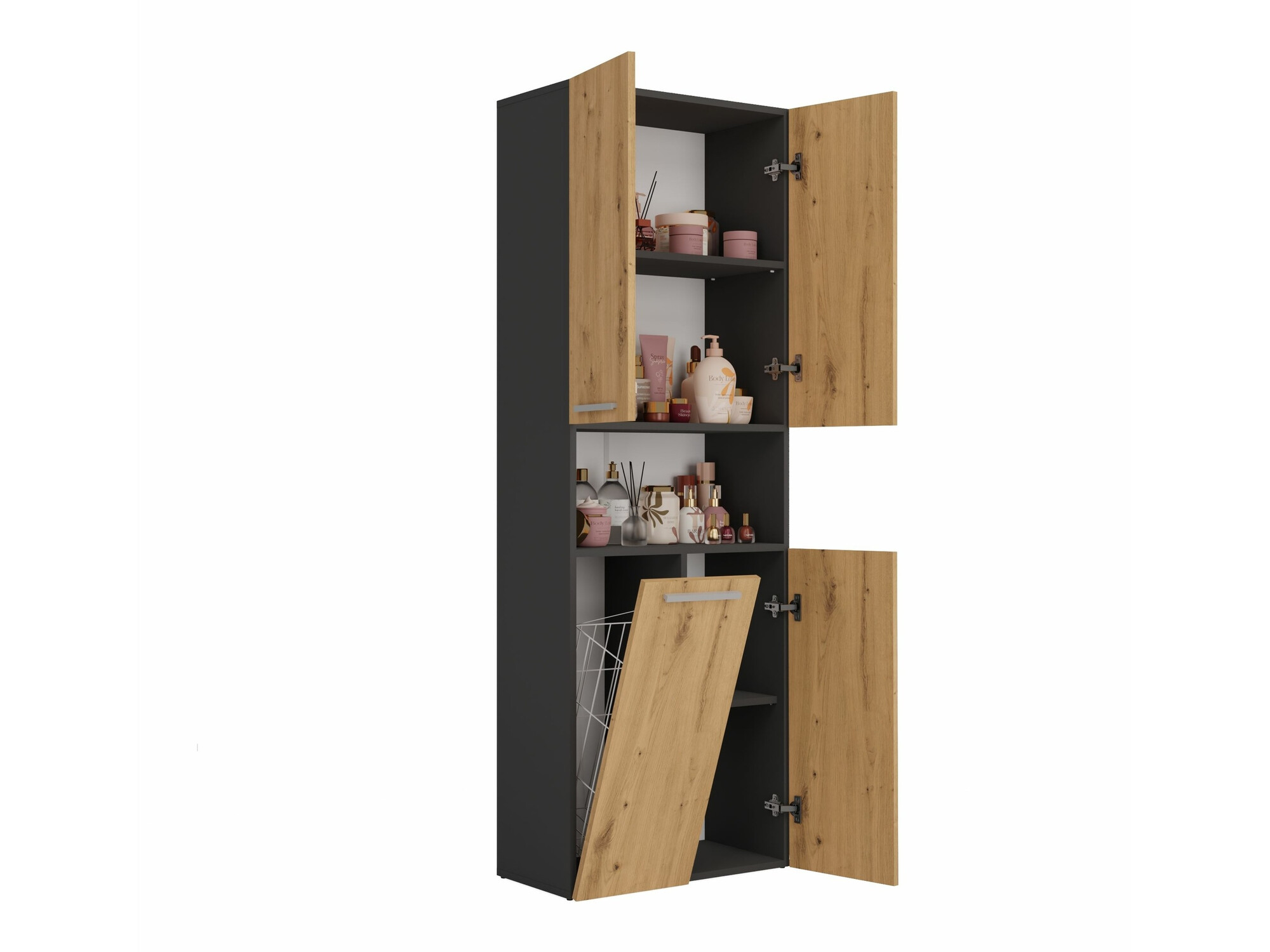 Álló fürdőszoba szekrény Nolmaru 101 (Antracit + Artisan tölgy)