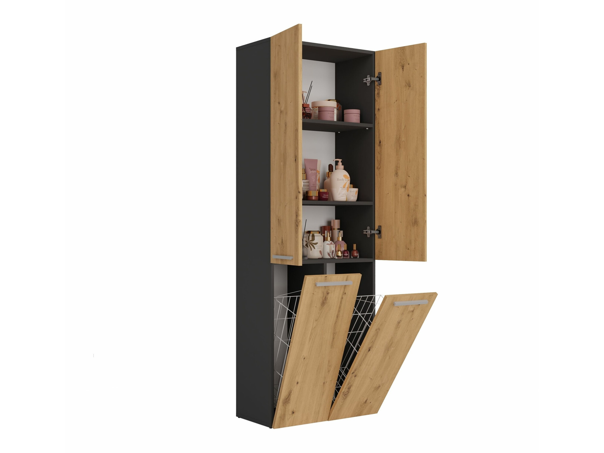 Álló fürdőszoba szekrény Nolmaru 102 (Antracit + Artisan tölgy)