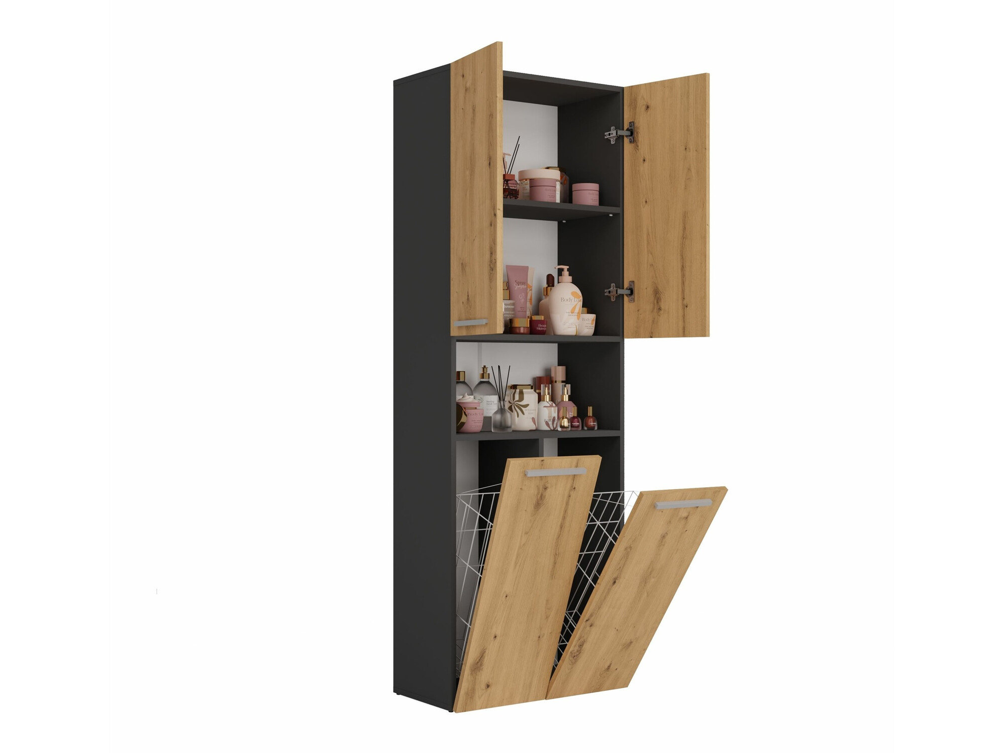 Álló fürdőszoba szekrény Nolmaru 103 (Antracit + Artisan tölgy)
