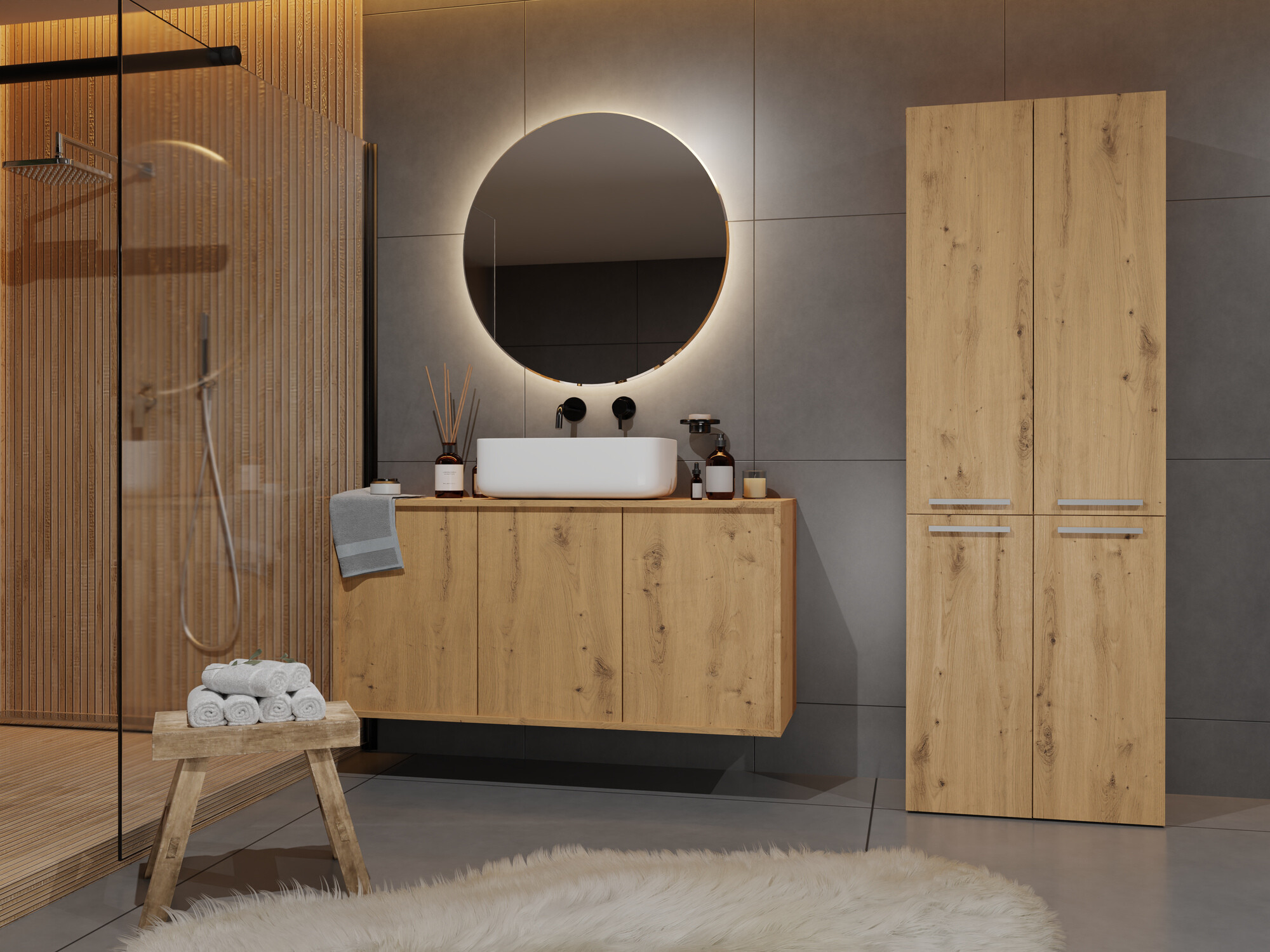 Beépített fürdőszoba szekrény Nolmaru 100 (Artisan tölgy)