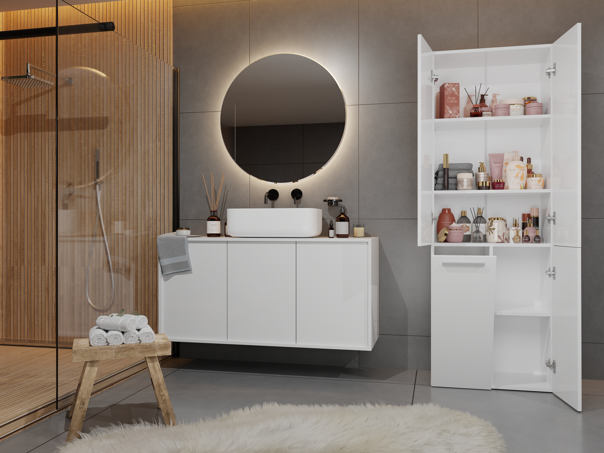 Beépített fürdőszoba szekrény Nolmaru 100 (Fehér)