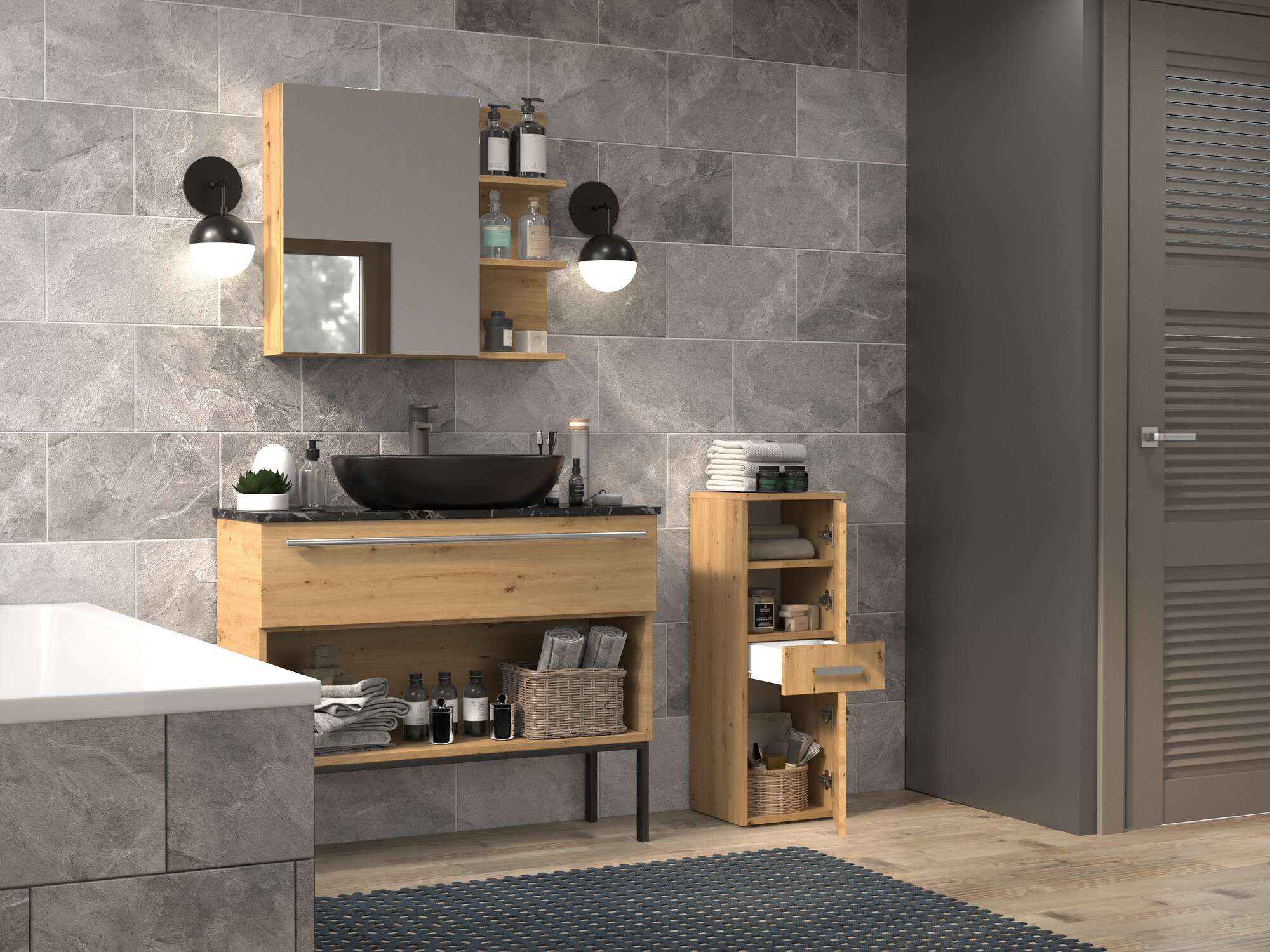 Álló fürdőszoba szekrény Nolmaru 108 (Artisan tölgy)