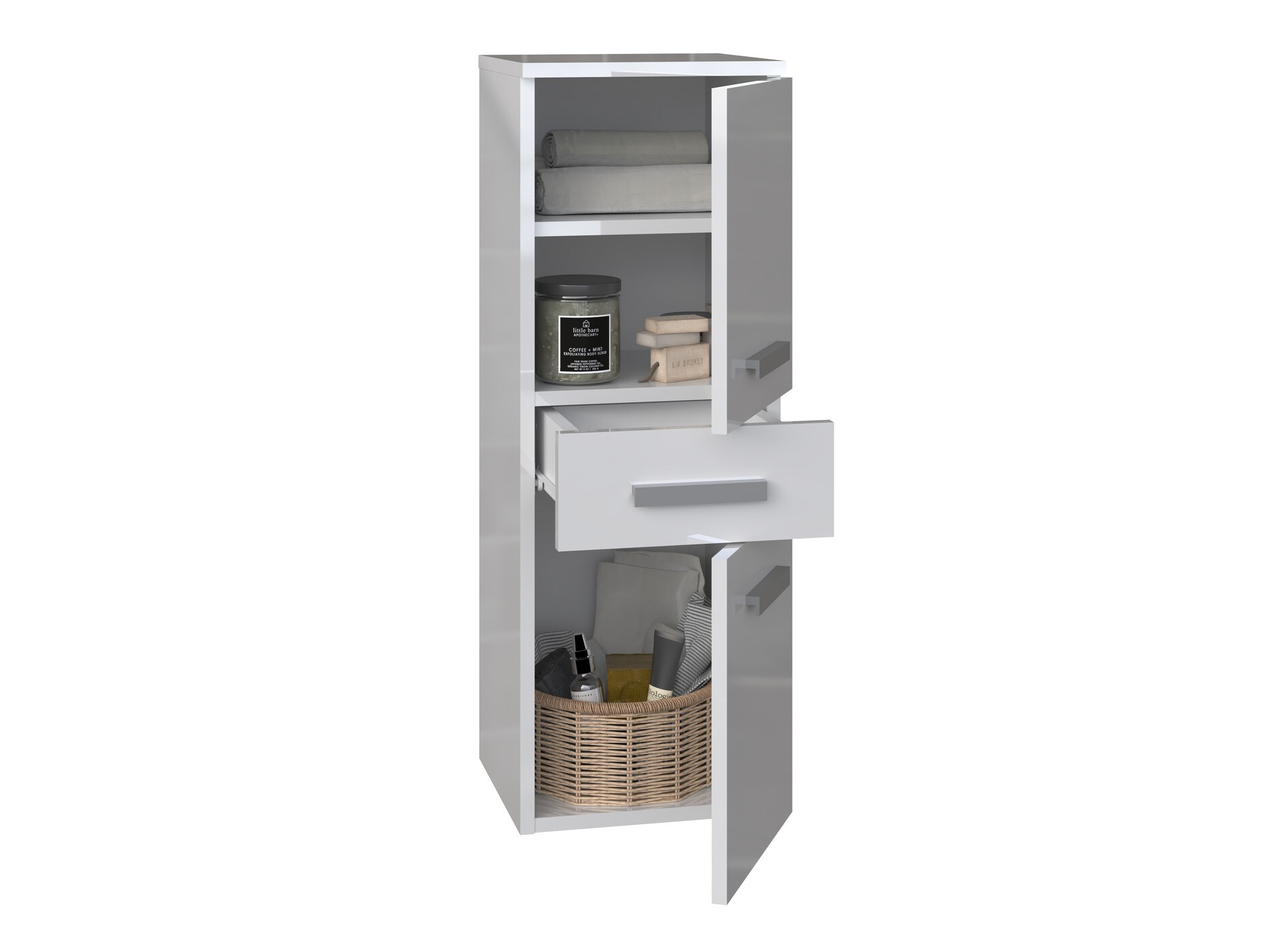 Álló fürdőszoba szekrény Nolmaru 108 (Fehér + Fényes fehér)