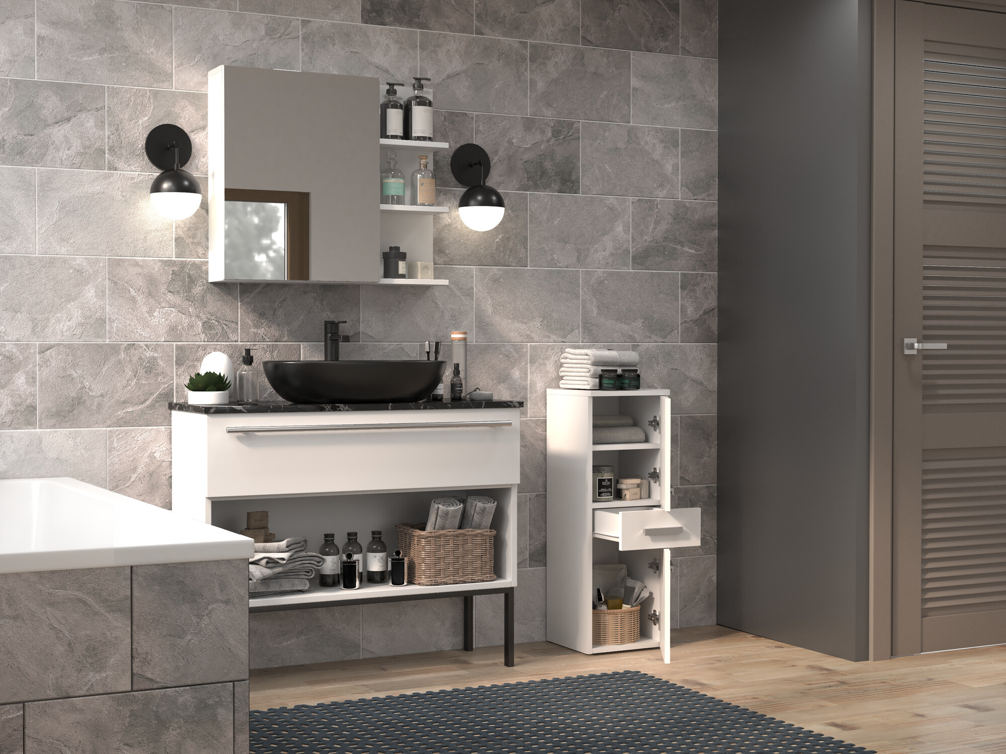 Álló fürdőszoba szekrény Nolmaru 108 (Fehér)