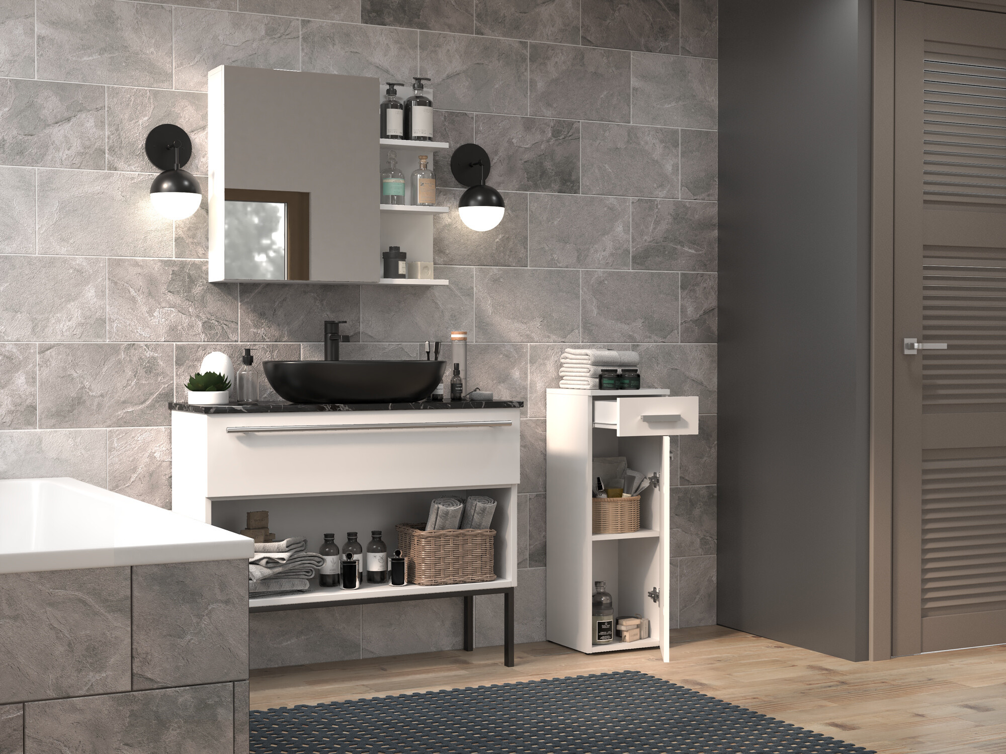 Álló fürdőszoba szekrény Nolmaru 109 (Fehér)