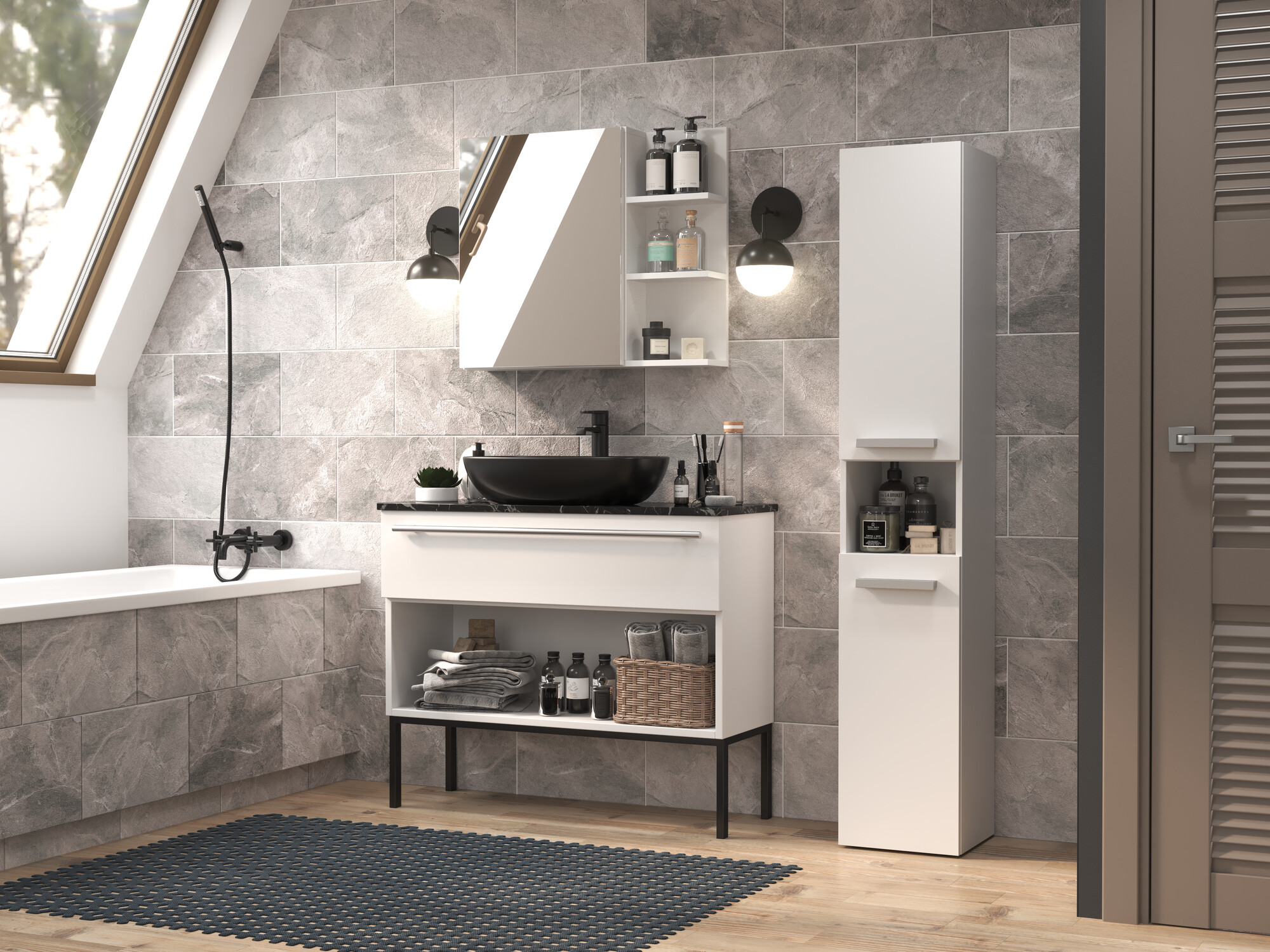 Beépített fürdőszoba szekrény Nolmaru 106 (Fehér)