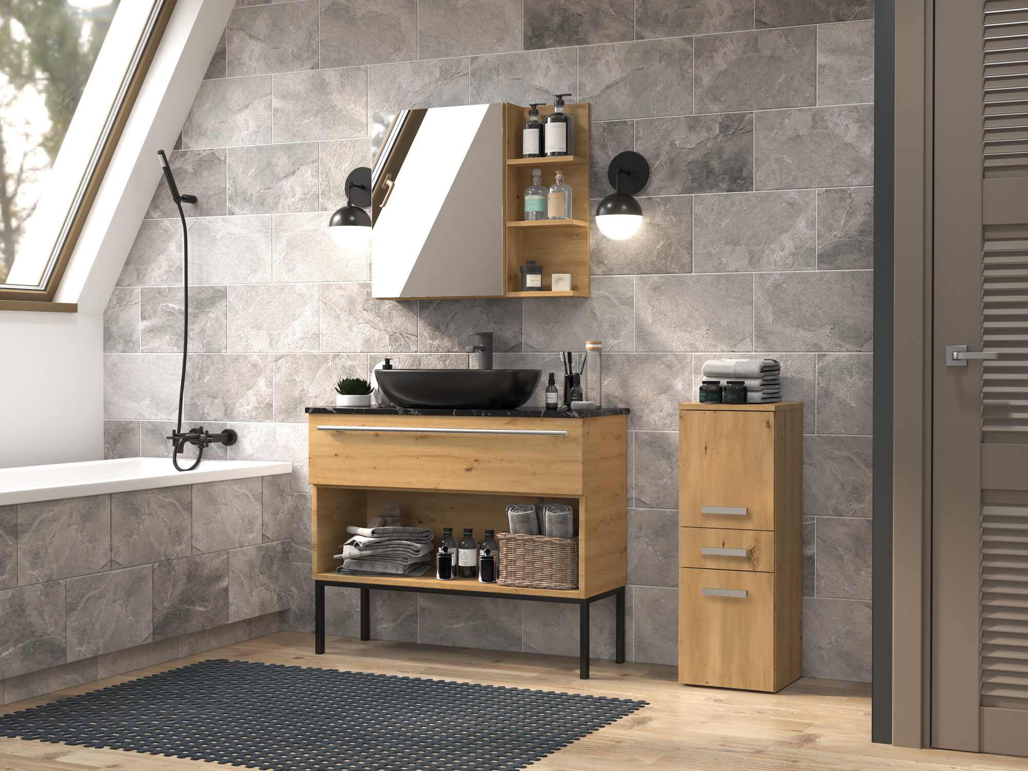 Beépített fürdőszoba szekrény Nolmaru 108 (Artisan tölgy)