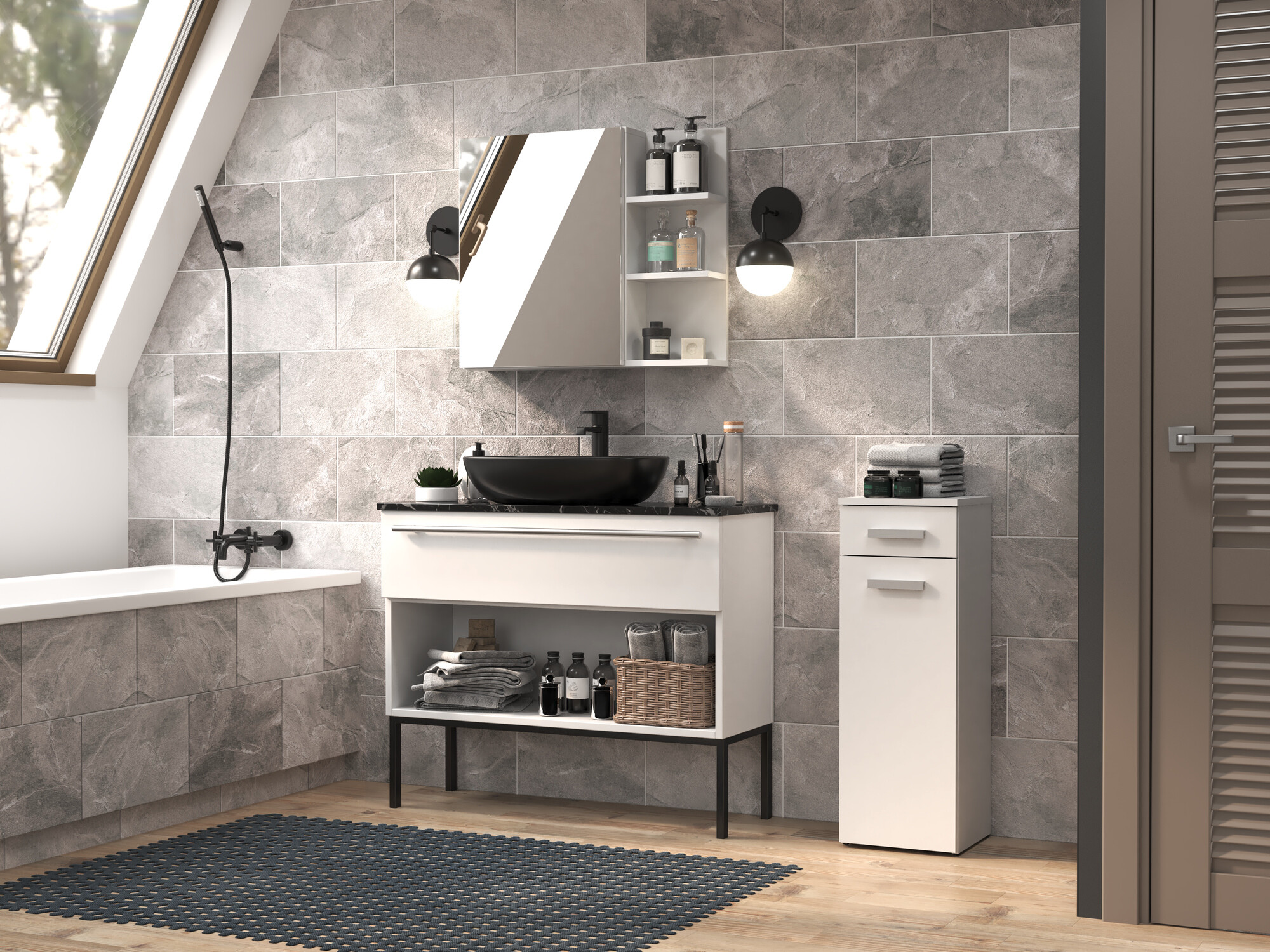 Beépített fürdőszoba szekrény Nolmaru 109 (Fehér)