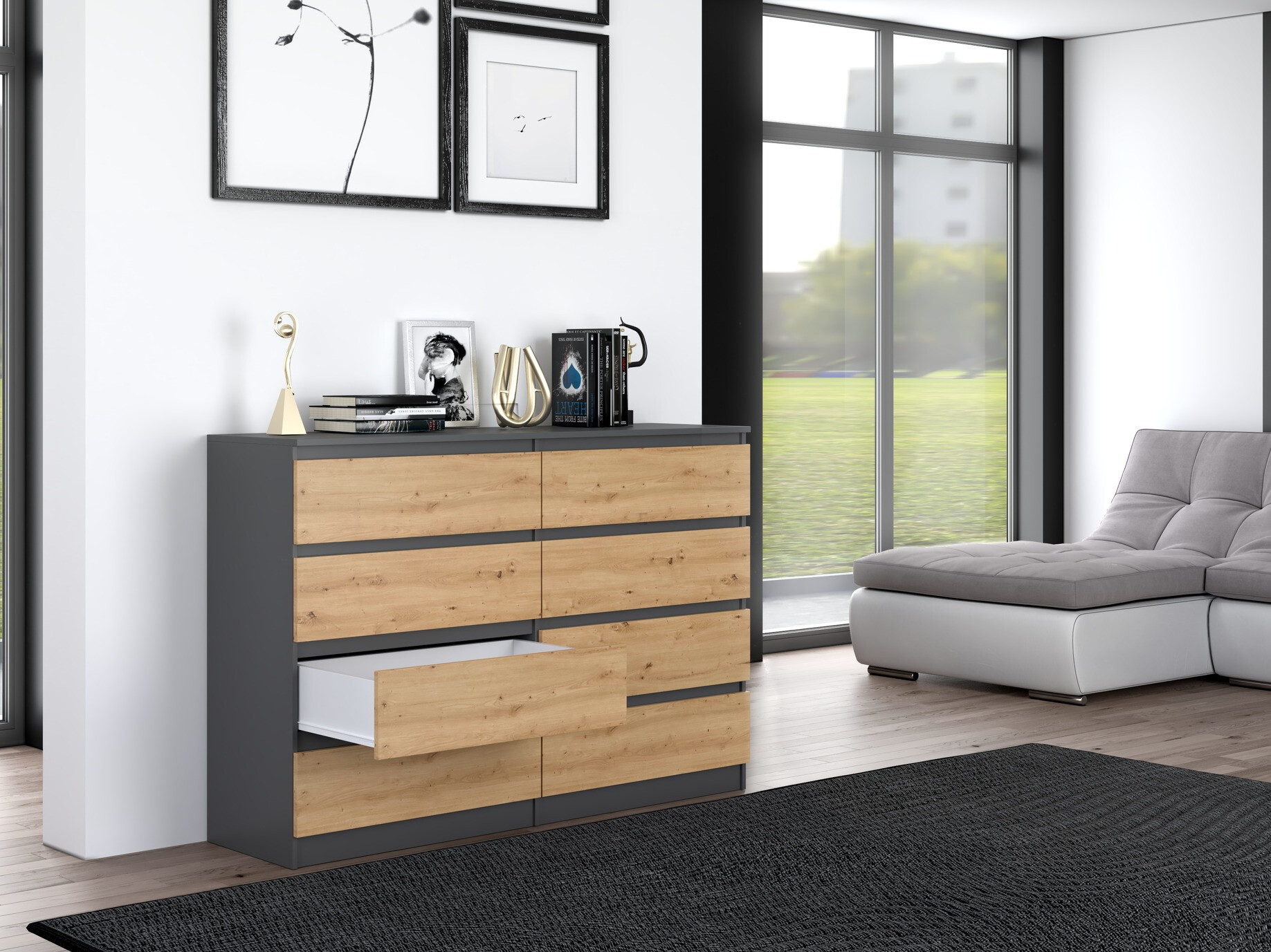 Komód Elbvelu 100 (Antracit + Artisan tölgy)