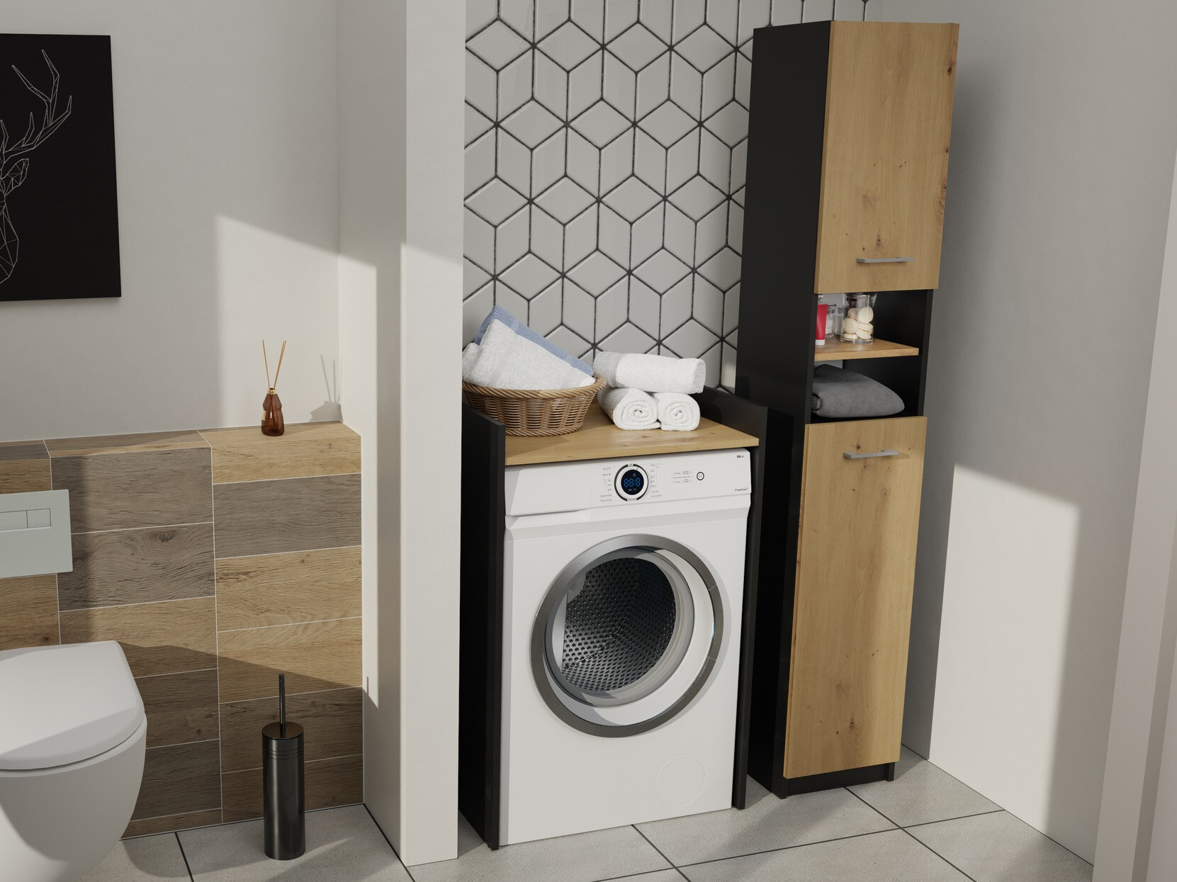 Álló fürdőszoba szekrény Balelbo 102 (Antracit + Artisan tölgy)