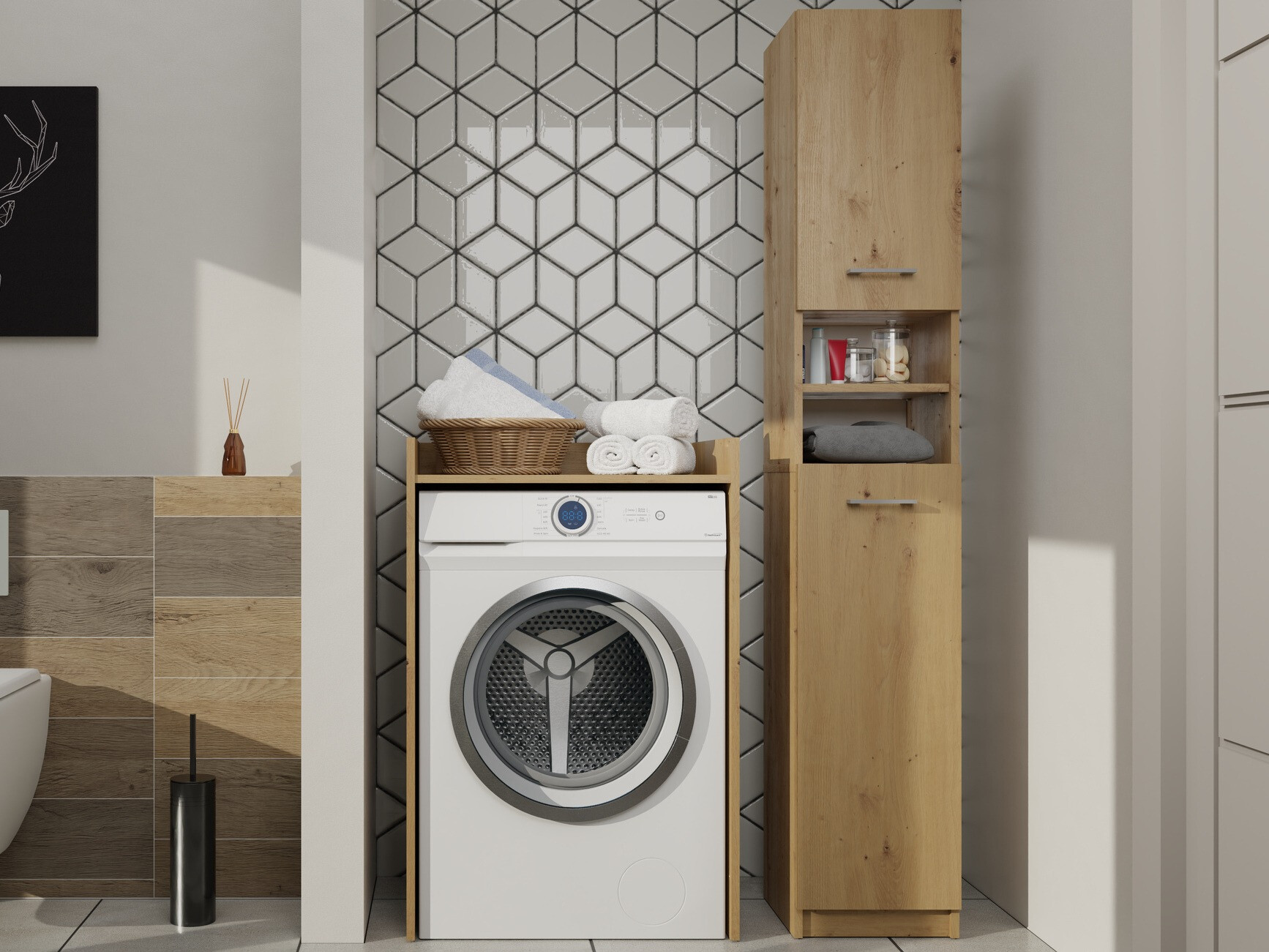 Beépített fürdőszoba szekrény Balelbo 102 (Artisan tölgy)