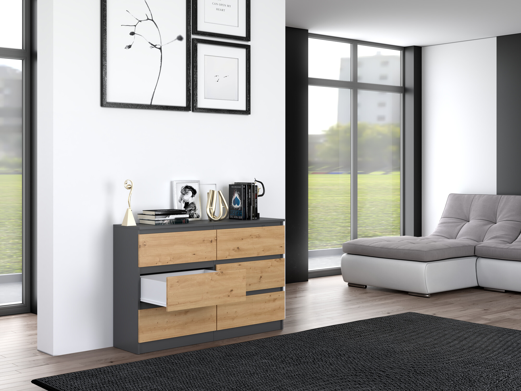 Komód Elbvelu 103 (Antracit + Artisan tölgy)