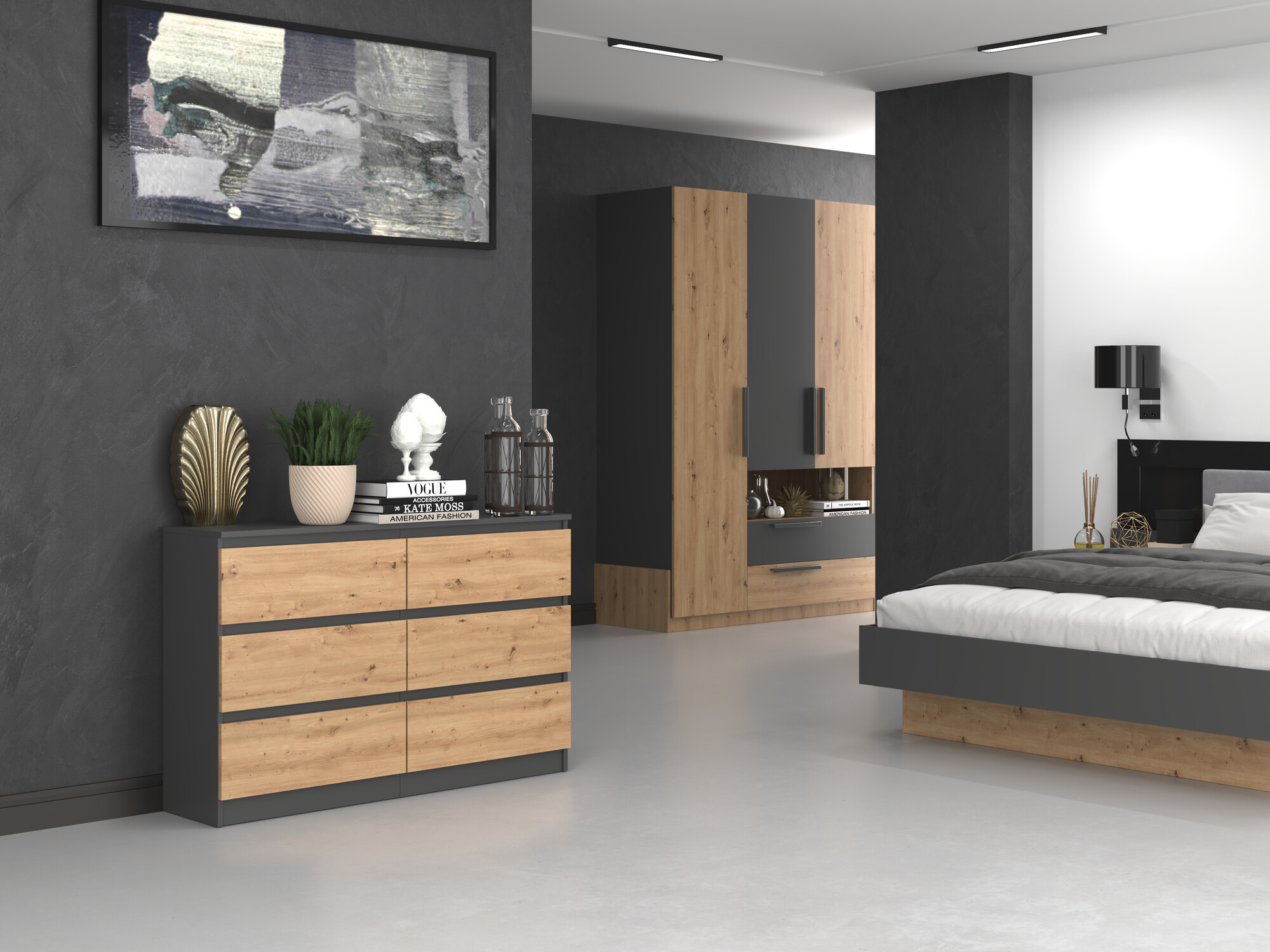 Komód Elbvelu 103 (Antracit + Artisan tölgy)