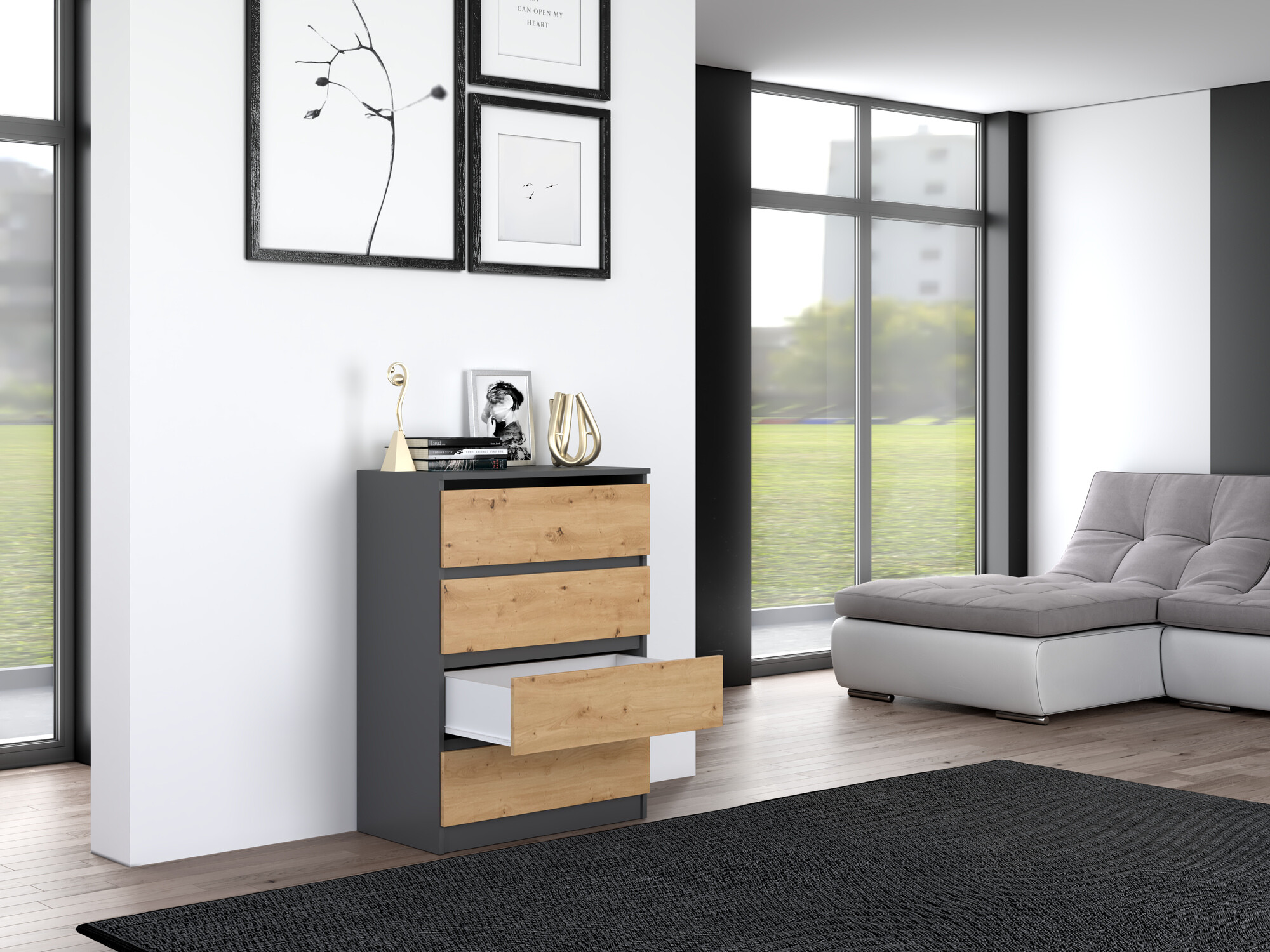 Komód Elbvelu 105 (Antracit + Artisan tölgy)