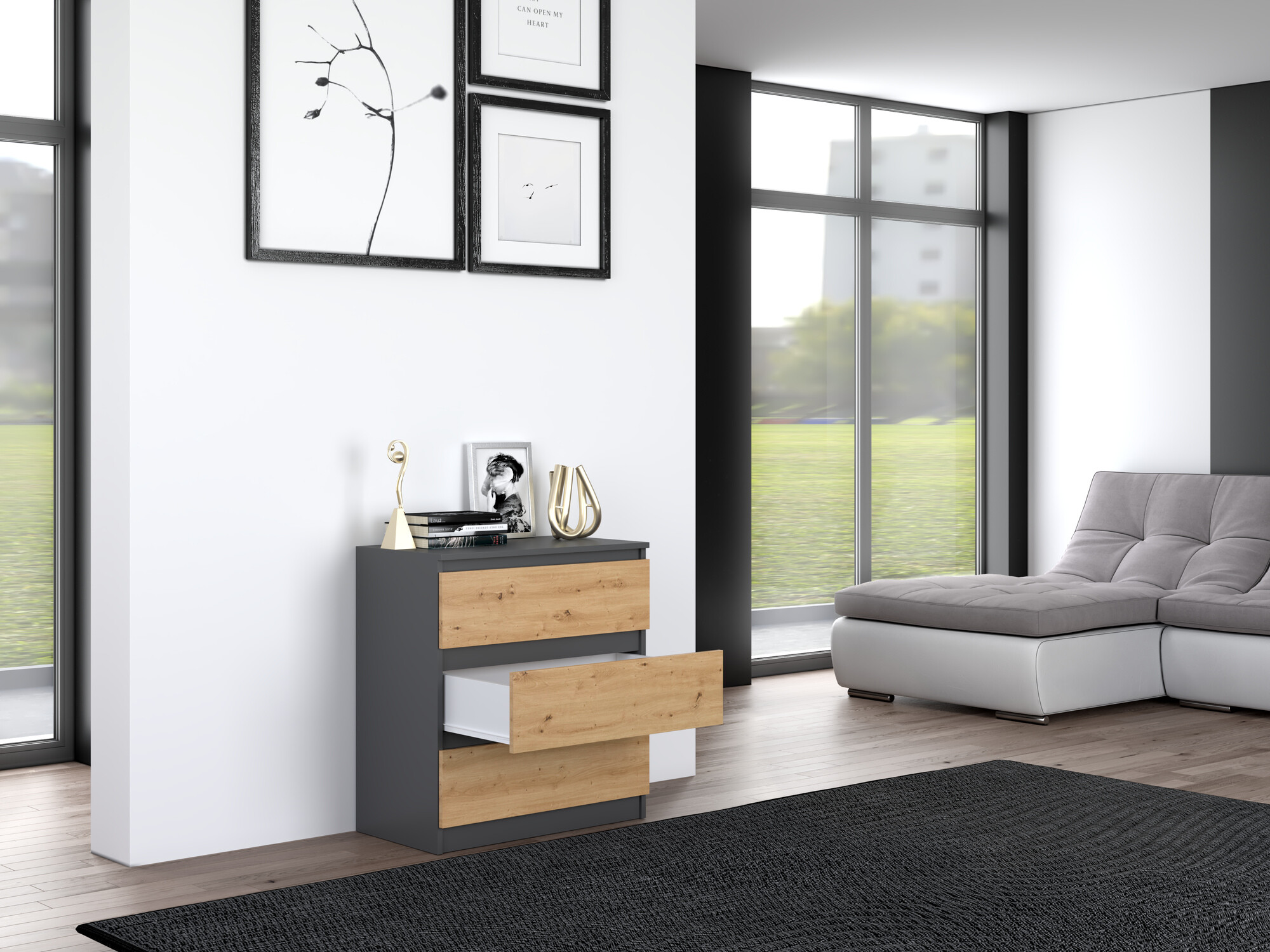 Komód Elbvelu 106 (Antracit + Artisan tölgy)