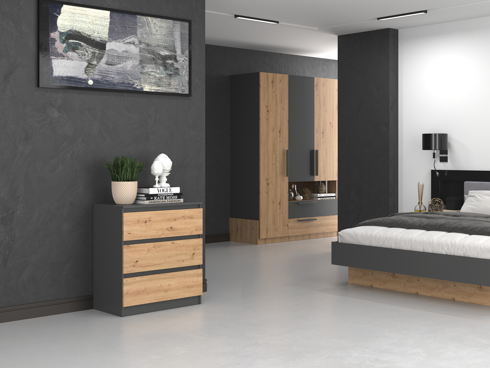 Komód Elbvelu 106 (Antracit + Artisan tölgy)