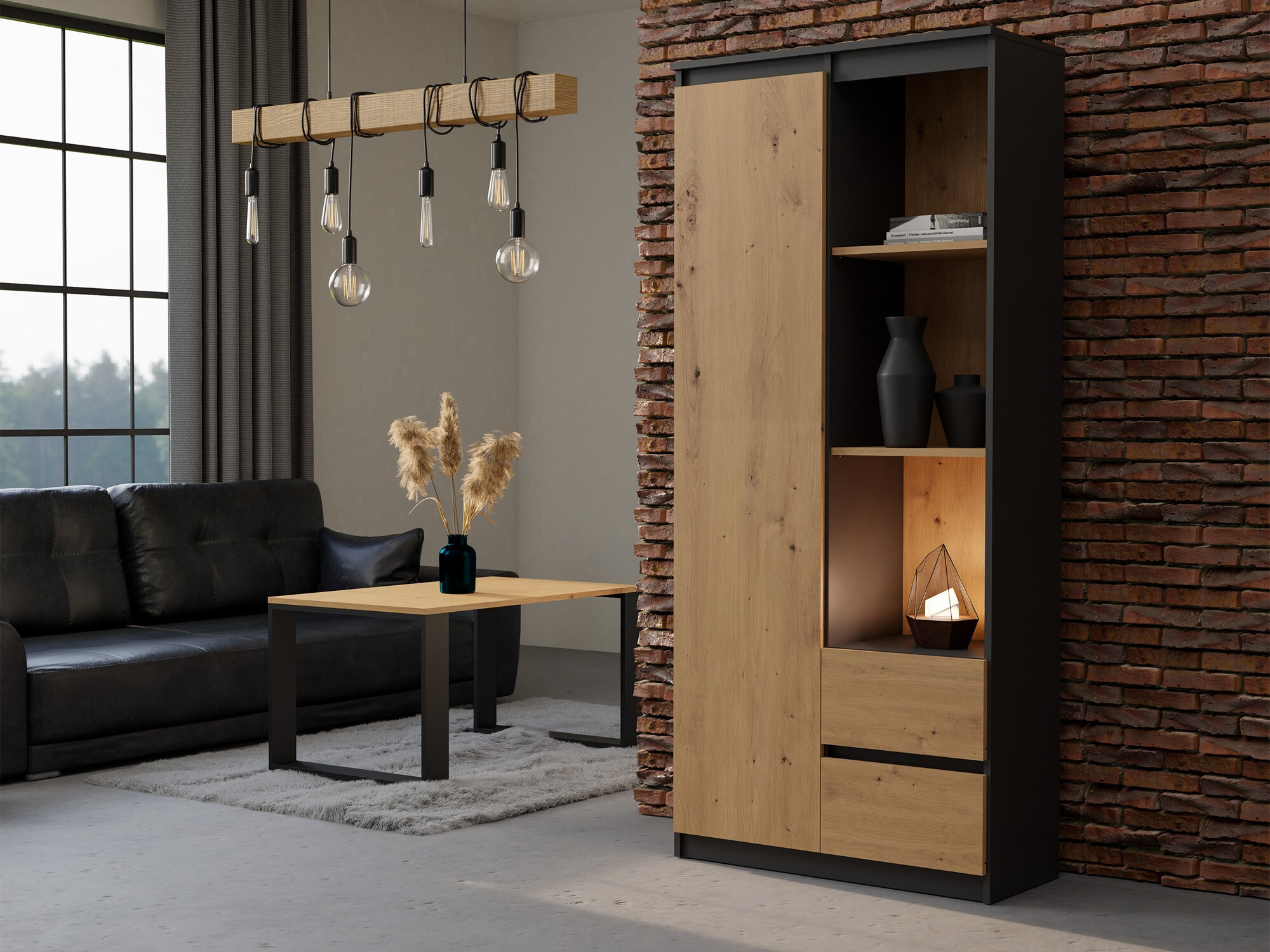 Könyvespolc Mandeville 182 (Antracit + Artisan tölgy)