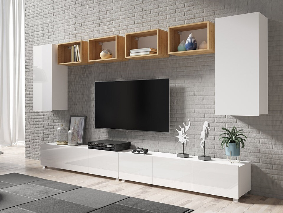 Nappali szett Tivdalu 155 (Fehér + Fényes fehér + Arany tölgy)