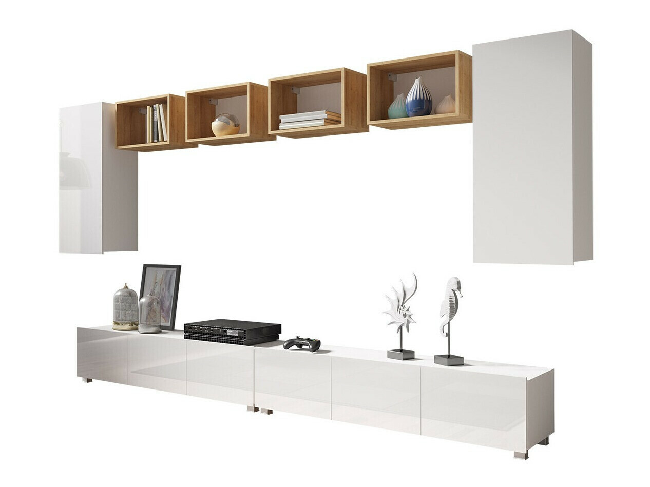 Nappali szett Tivdalu 155 (Fehér + Fényes fehér + Arany tölgy)