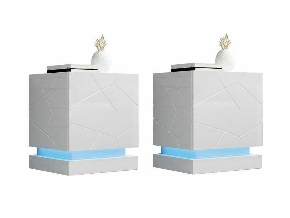 Éjjeliszekrény szett Linar (Fehér + Fényes fehér)