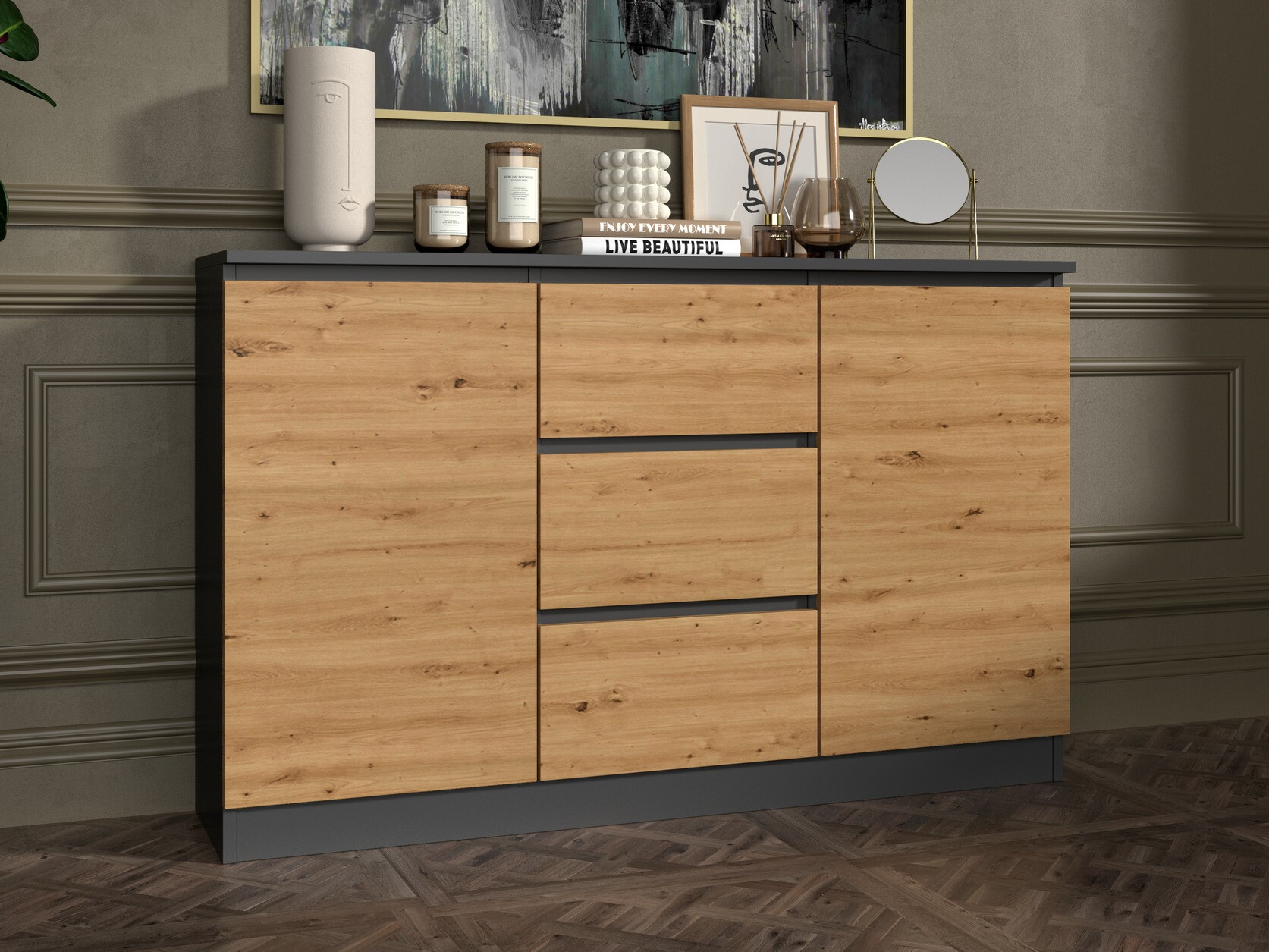 Komód Elbvelu 112 (Antracit + Artisan tölgy)