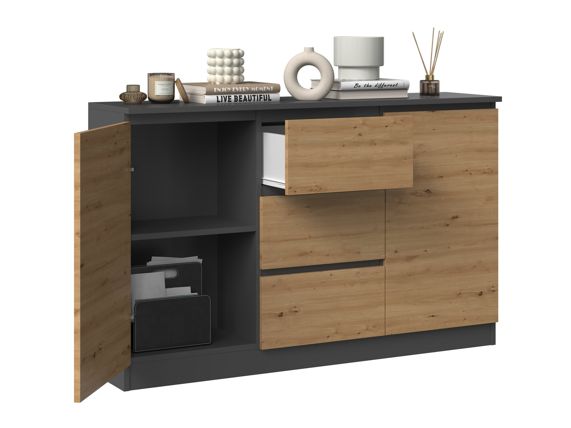 Komód Elbvelu 112 (Antracit + Artisan tölgy)