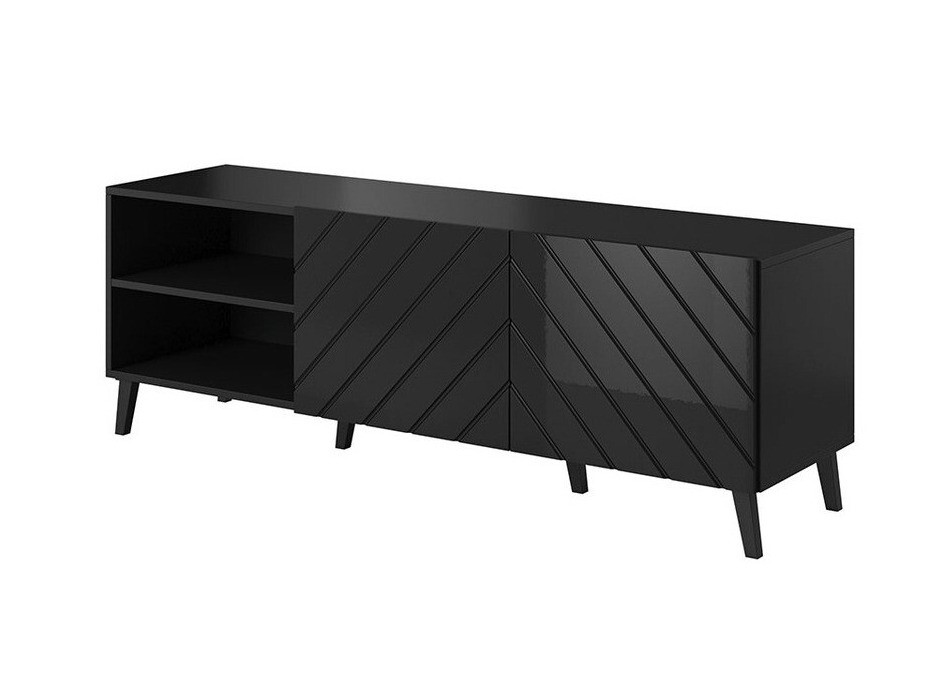 TV-állvány Charlotte 144 (Fekete + Fényes fekete)