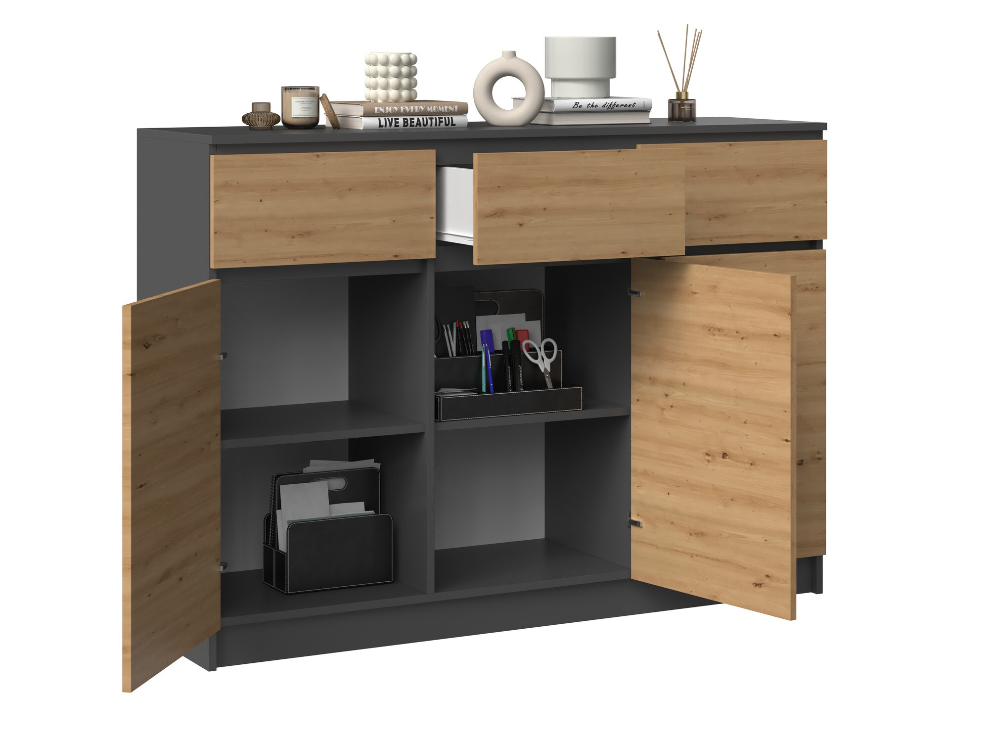 Komód Elbvelu 115 (Antracit + Artisan tölgy)