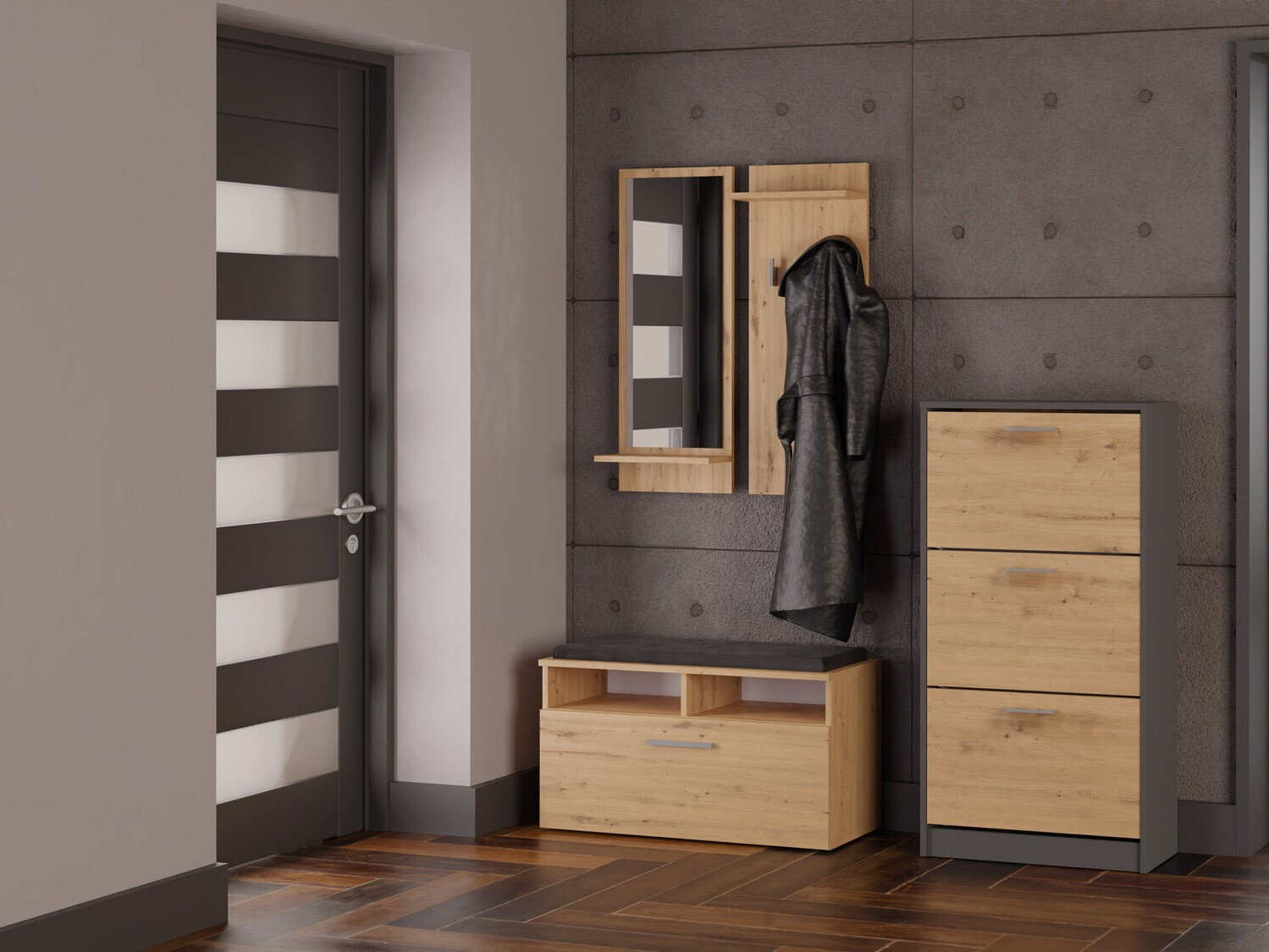 Cipőtároló Mandeville 224 (Antracit + Artisan tölgy)