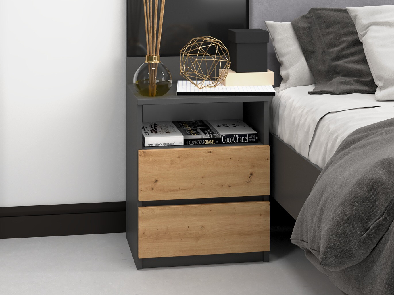 Éjjeliszekrény Elbvelu 119 (Antracit + Artisan tölgy)