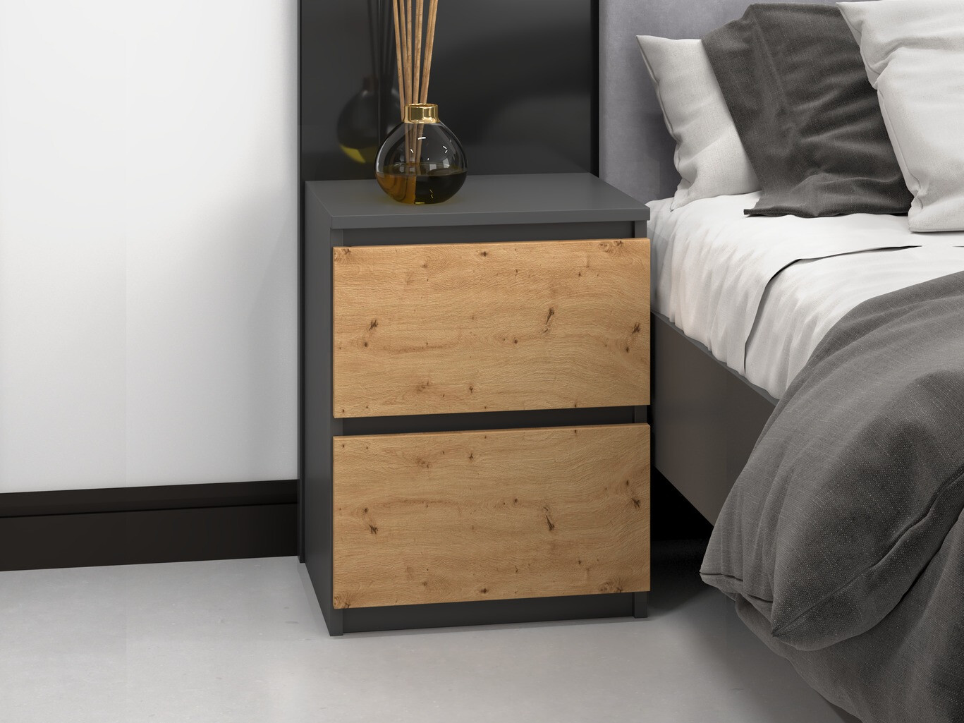 Éjjeliszekrény Elbvelu 120 (Antracit + Artisan tölgy)