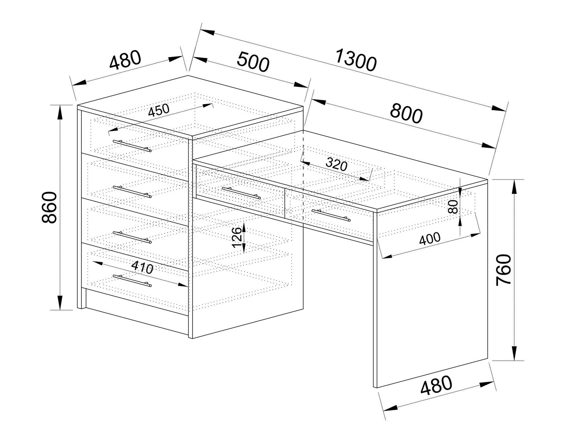Fésülködő asztal Portland 491