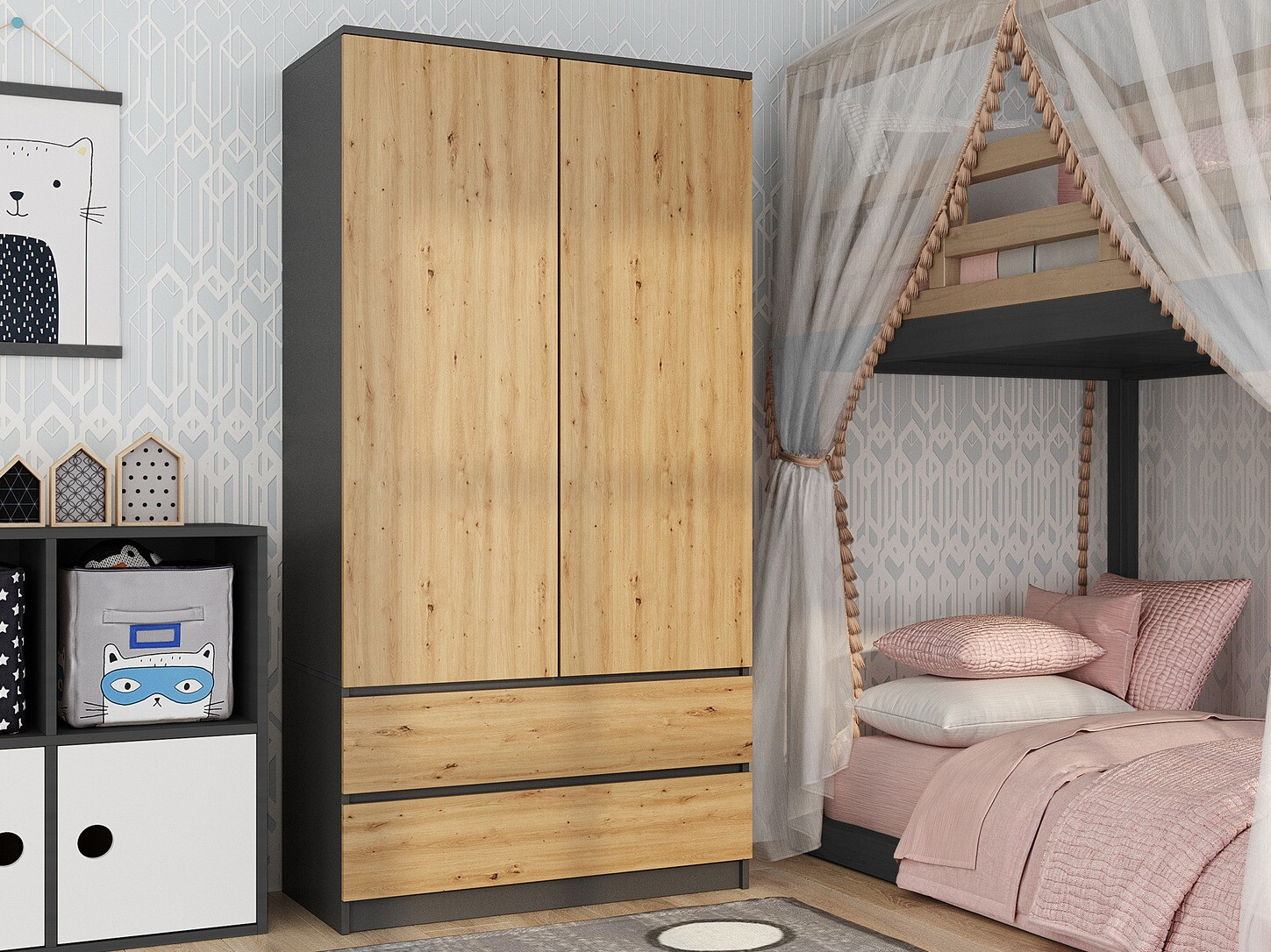 Gardróbszekrény Elbvelu 116 (Antracit + Artisan tölgy)