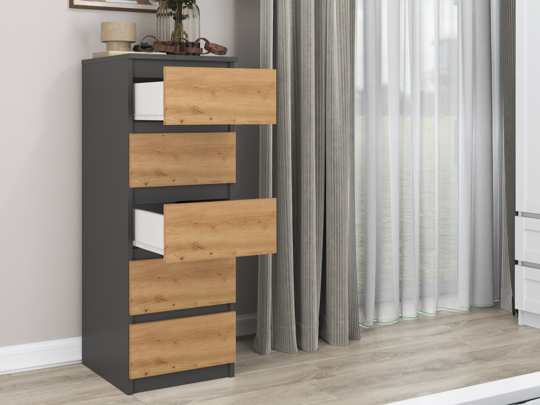 Komód Elbvelu 121 (Antracit + Artisan tölgy)