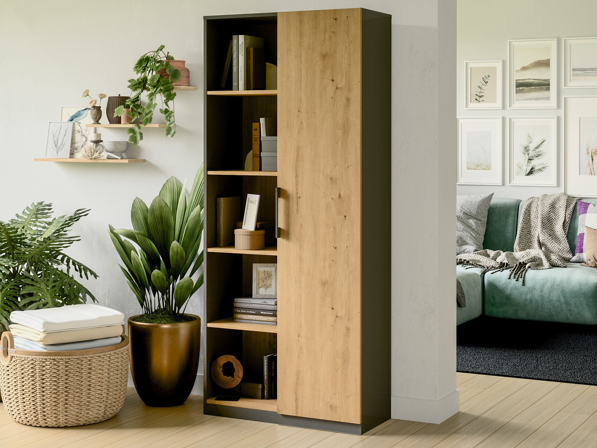 Könyvespolc Elbvelu 122 (Antracit + Artisan tölgy)