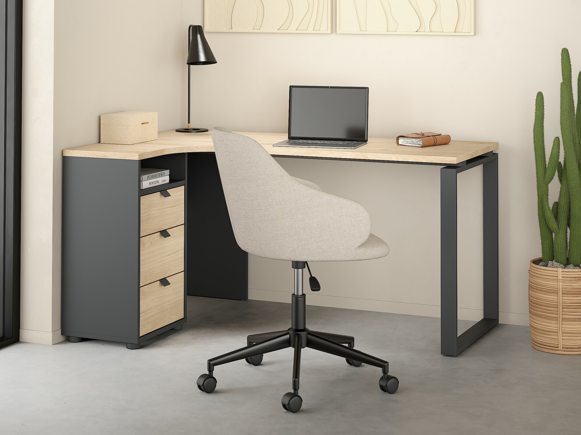 Sarok íróasztal Tustin AA112 (Szürke + Hickory tölgy)