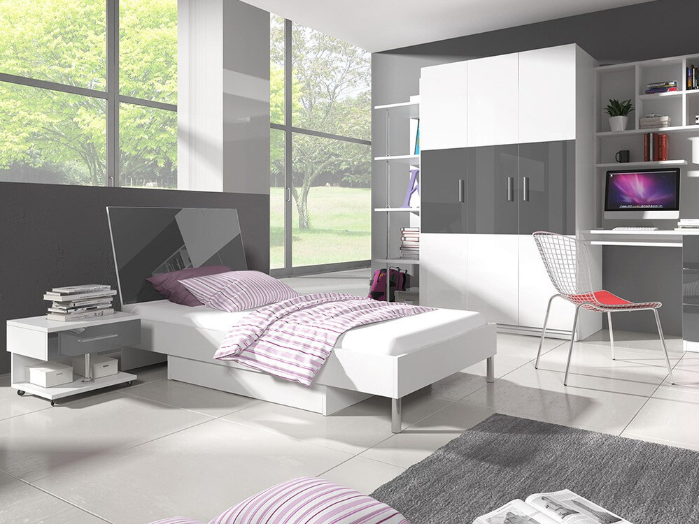 Éjjeliszekrény Salmere 103 (Fehér + Fényes szürke)