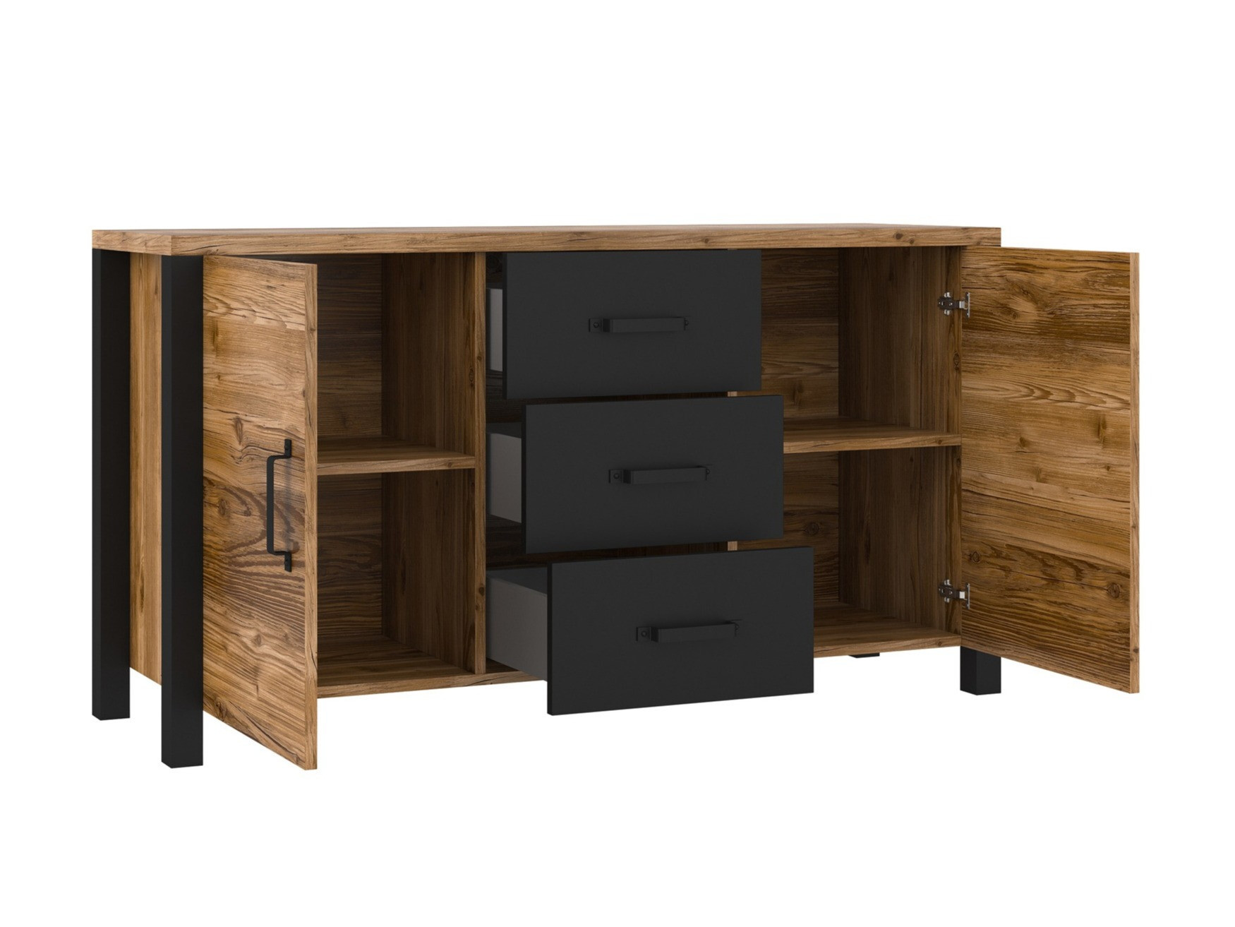 Komód Tornua 103 (Sötét lucfenyő + Matt fekete)