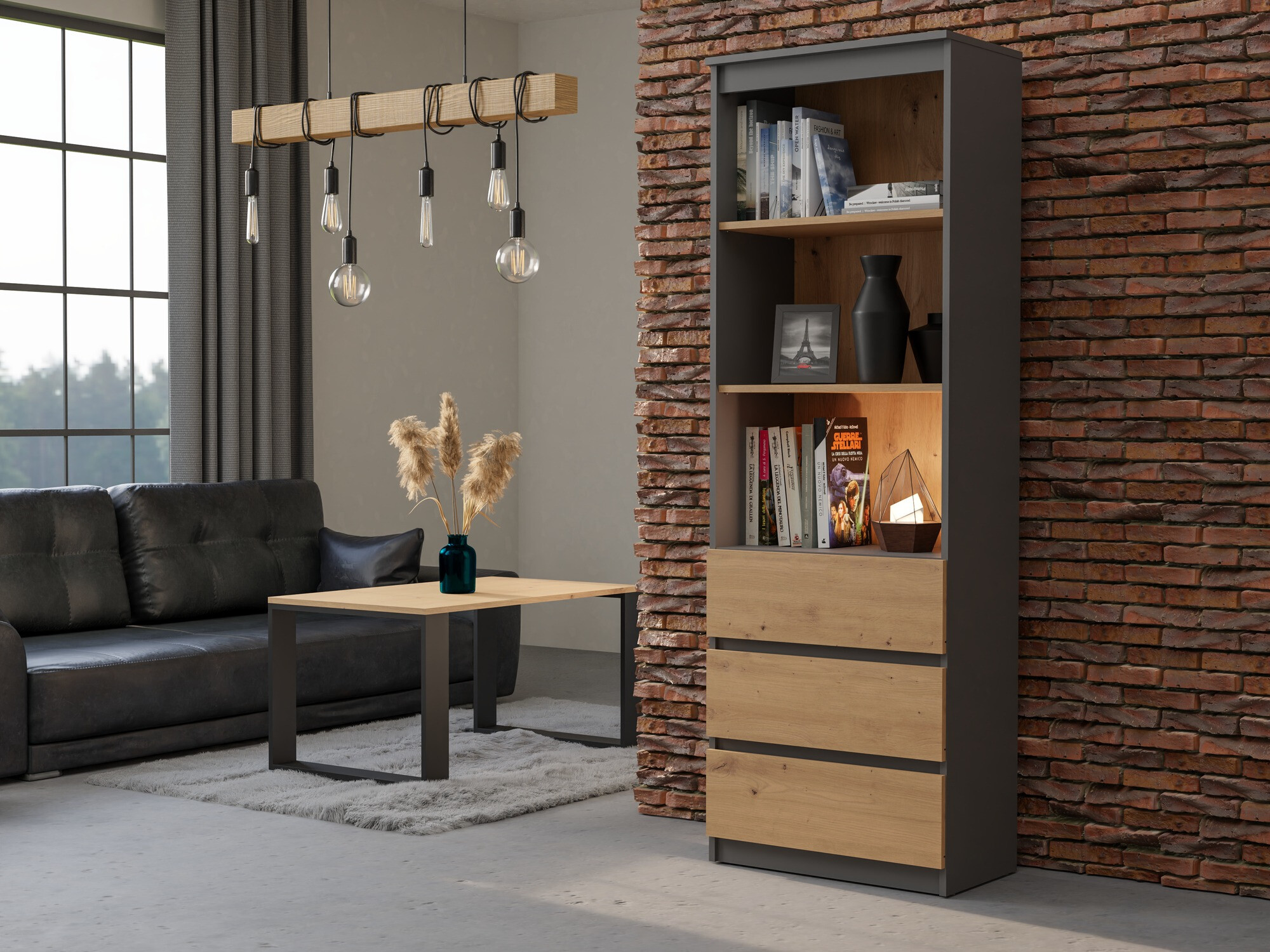 Könyvespolc Mandeville 246 (Antracit + Artisan tölgy)