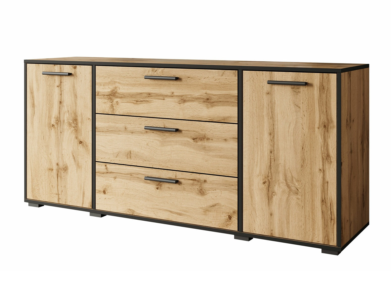 Komód Sarasota 174 (Fekete + Wotan tölgy)
